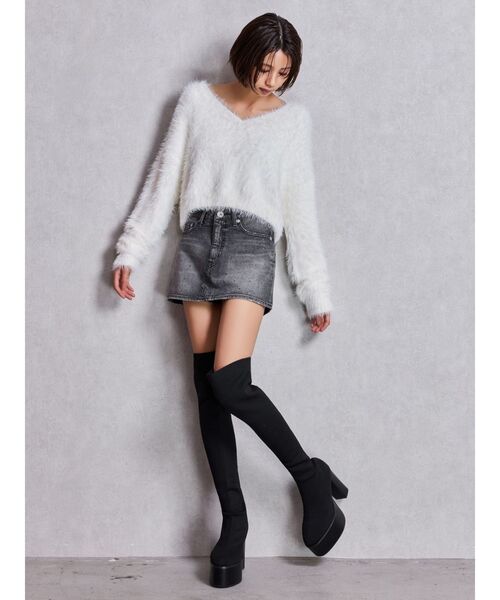 GYDA（ジェイダ）の「シャギーショートLOOSEニットトップス（ニット/セーター・レディース・ピンク/グレー/オフホワイト/スカイブルー・FREE）」の9枚目の写真