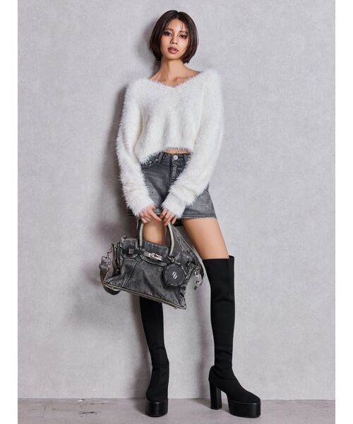 GYDA（ジェイダ）の「シャギーショートLOOSEニットトップス（ニット/セーター・レディース・ピンク/グレー/オフホワイト/スカイブルー・FREE）」の11枚目の写真