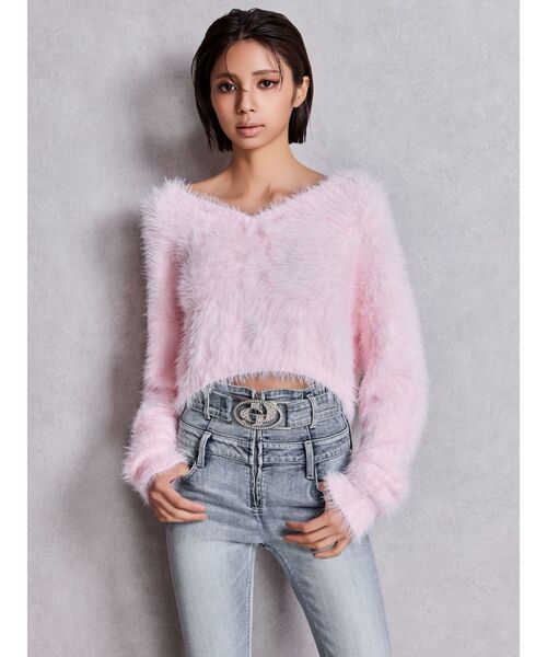 GYDA（ジェイダ）の「シャギーショートLOOSEニットトップス（ニット/セーター・レディース・ピンク/グレー/オフホワイト/スカイブルー・FREE）」の12枚目の写真