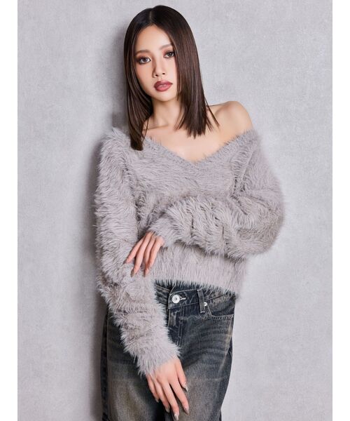 GYDA（ジェイダ）の「シャギーショートLOOSEニットトップス（ニット/セーター・レディース・ピンク/グレー/オフホワイト/スカイブルー・FREE）」の17枚目の写真