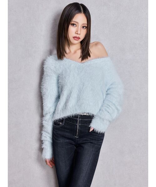 GYDA（ジェイダ）の「シャギーショートLOOSEニットトップス（ニット/セーター・レディース・ピンク/グレー/オフホワイト/スカイブルー・FREE）」の14枚目の写真