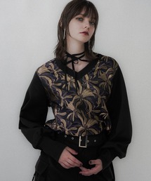 ストリングジャガードキリカエVネックトップス(HARE)