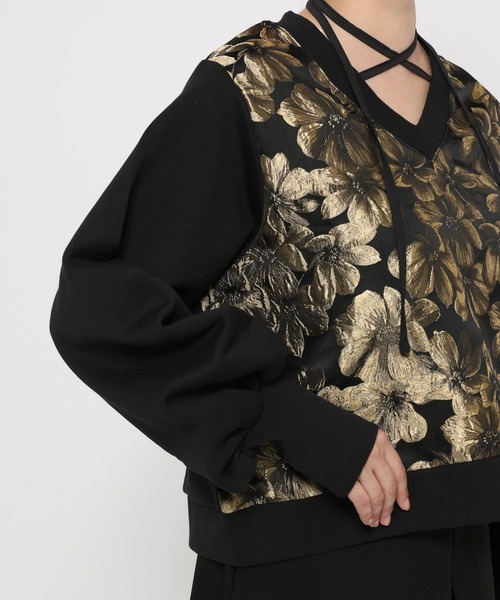 HARE（ハレ）の「ストリングジャガードキリカエVネックトップス(HARE)（スウェット・レディース・ネイビー/シルバー/ゴールド/グレー・FREE）」の10枚目の写真