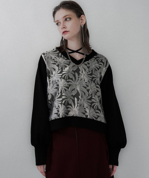 HARE（ハレ）の「ストリングジャガードキリカエVネックトップス(HARE)（スウェット・レディース・ネイビー/シルバー/ゴールド/グレー・FREE）」の21枚目の写真