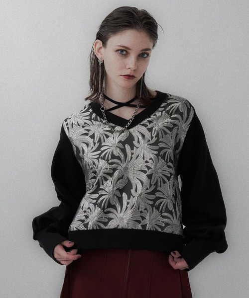 ストリングジャガードキリカエVネックトップス　ハレ　HARE 新品　完売品　黒 ストリングジャガードキリカエVネックトップス(HARE)（スウェット