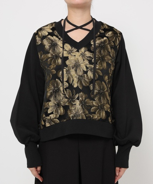 HARE（ハレ）の「ストリングジャガードキリカエVネックトップス(HARE)（スウェット・レディース・ネイビー/シルバー/ゴールド/グレー・FREE）」の9枚目の写真