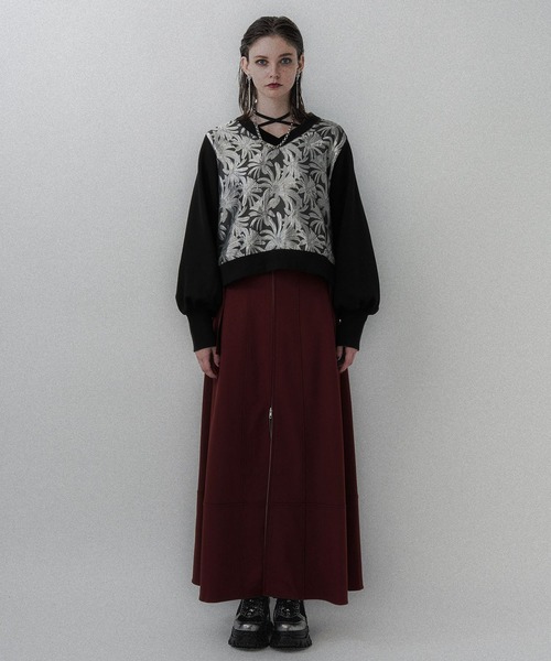 ストリングジャガードキリカエVネックトップス(HARE)（スウェット