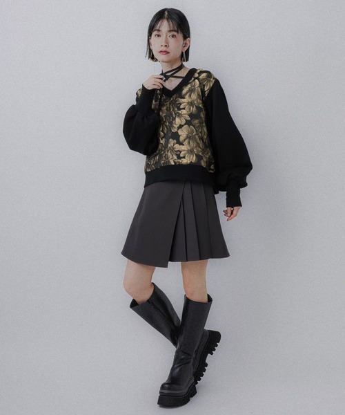 セール】ストリングジャガードキリカエVネックトップス(HARE