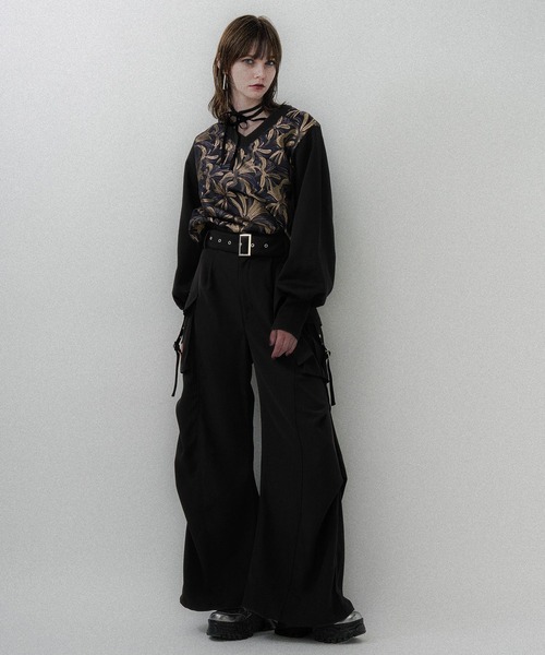 ストリングジャガードキリカエVネックトップス　ハレ　HARE 新品　完売品　黒 ストリングジャガードキリカエVネックトップス(HARE)（スウェット