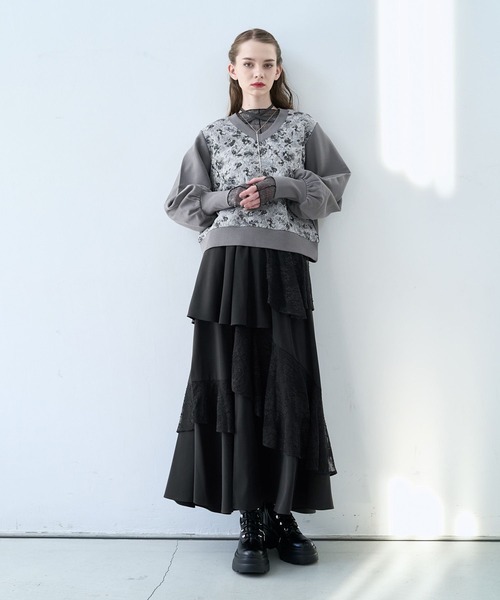 ストリングジャガードキリカエVネックトップス(HARE)（スウェット