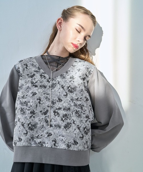 セール】ストリングジャガードキリカエVネックトップス(HARE