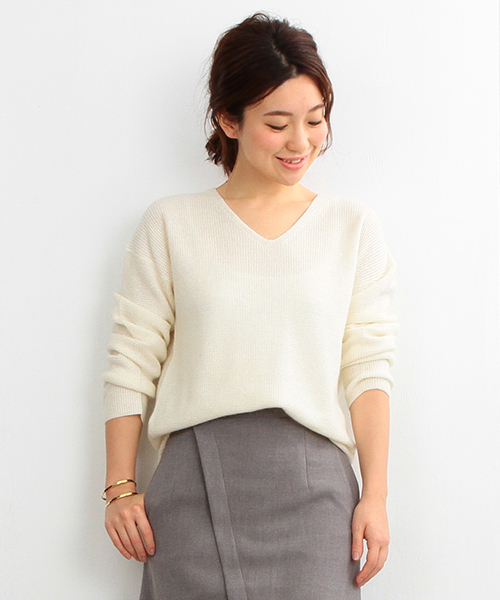 B:MING by BEAMS(ビーミングバイビームス)の「ビーミング by ビームス / カタアゼ Vネックプルオーバー(ニット/セーター・レディース・オフホワイト/ライトグレー/ブラック・ONE SIZE)」の18枚目の写真