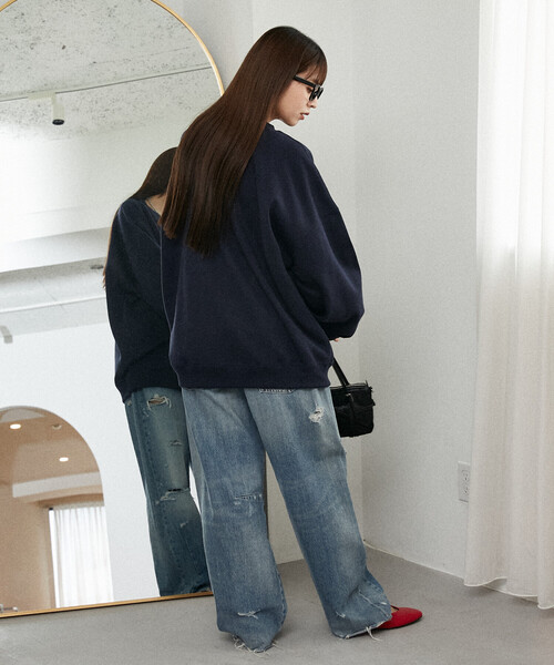 PUBLUX(パブリュクス)の「PUBLUX/パブリュクス キャット フォト 裏起毛 スウェット 限定展開(スウェット・レディース・ネイビー/チャコールグレー/ライトグレー・L/M/S)」の8枚目の写真