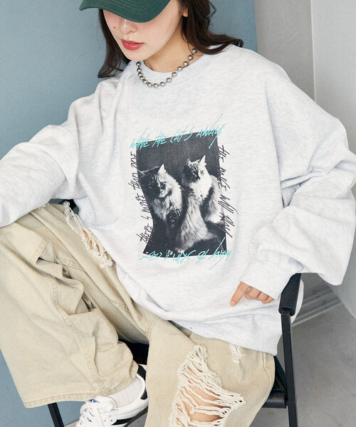 PUBLUX(パブリュクス)の「PUBLUX/パブリュクス キャット フォト 裏起毛 スウェット 限定展開(スウェット・レディース・ネイビー/チャコールグレー/ライトグレー・L/M/S)」の19枚目の写真