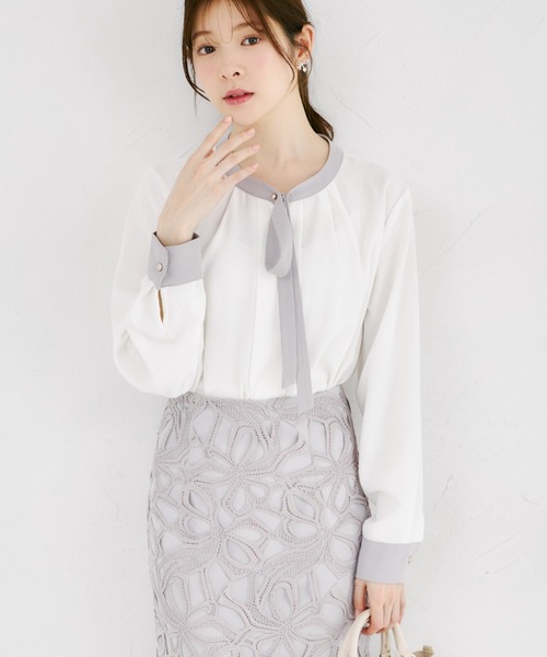 tocco closet（トッコ　クローゼット）の「【ZOZO限定】ポーラ配色タイブラウス（シャツ/ブラウス・レディース・ブラック/オフホワイト/ベージュ/ベビーピンク・M）」の2枚目の写真