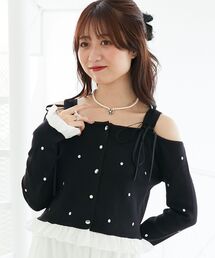 黒ニットです♡ ニット/セーター（ブラック/黒色系・ビジュー）ファッション通販