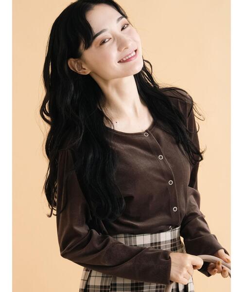 ehka sopo（エヘカソポ）の「前後2WAYベロアカーディガン（カーディガン/ボレロ・レディース・ブラック/ブラウン/キナリ・F）」の3枚目の写真