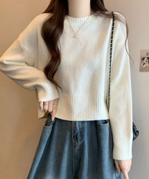 クルーネックリブ切り替えニット