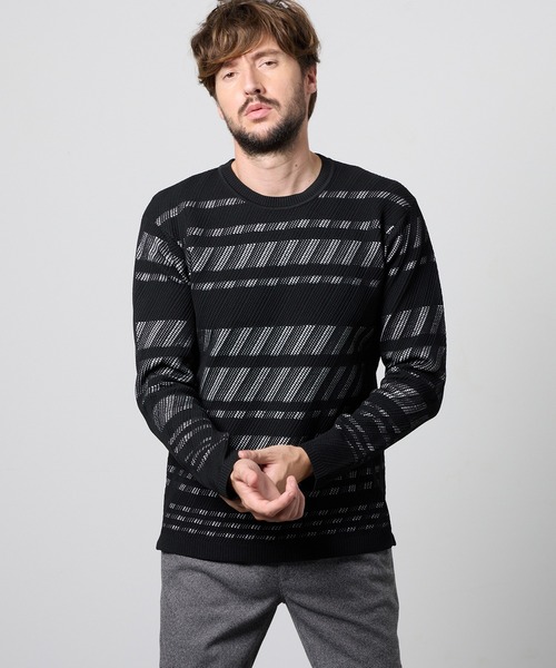 HIDEAWAYS NICOLE(ハイダウェイニコル)の「【WEB限定】バイアスダブルフェイス クルーネックニット(ニット/セーター・メンズ・ブラック/オフホワイト/ブラック系その他/ブルー系その他/ホワイト系その他・MEDIUM/LARGE/X-LARGE)」の4枚目の写真