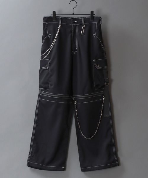 SITRY（シトリー）の「Chained Cargo Pants/チェーン付き ワイド カーゴパンツ（カーゴパンツ・メンズ・ホワイト/ブラック・M/L）」の8枚目の写真