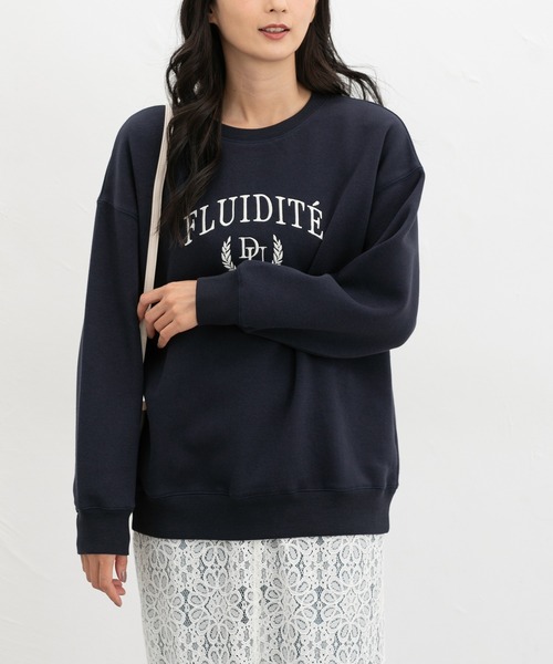 Honeys（ハニーズ）の「【ハニぽか】裏起毛ゆるカレッジ刺繍（スウェット・レディース・ブラウン/ネイビー/オートミール/ピンク/ブラック・LL/L/S/M）」の4枚目の写真