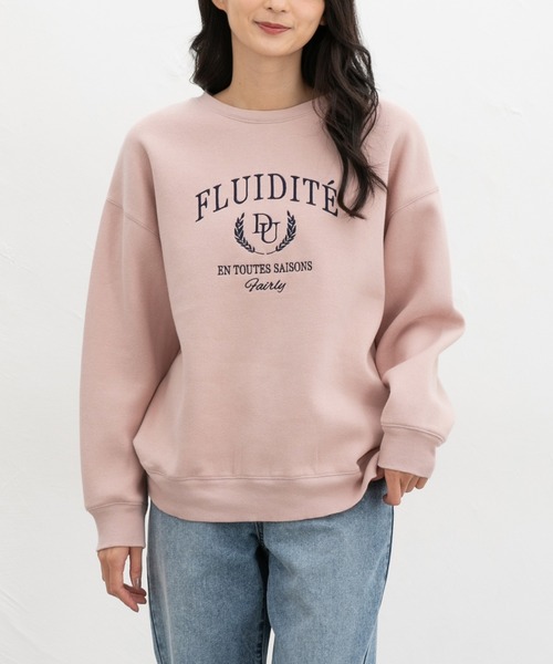 Honeys（ハニーズ）の「【ハニぽか】裏起毛ゆるカレッジ刺繍（スウェット・レディース・ブラウン/ネイビー/オートミール/ピンク/ブラック・LL/L/S/M）」の5枚目の写真