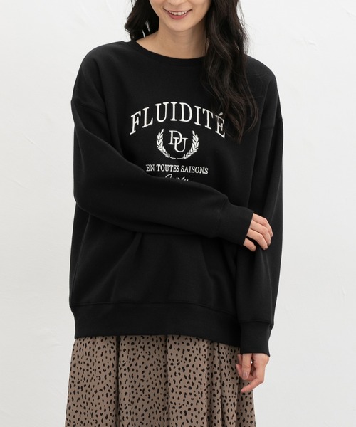 Honeys（ハニーズ）の「【ハニぽか】裏起毛ゆるカレッジ刺繍（スウェット・レディース・ブラウン/ネイビー/オートミール/ピンク/ブラック・LL/L/S/M）」の2枚目の写真