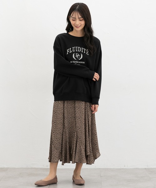 Honeys（ハニーズ）の「【ハニぽか】裏起毛ゆるカレッジ刺繍（スウェット・レディース・ブラウン/ネイビー/オートミール/ピンク/ブラック・LL/L/S/M）」の7枚目の写真