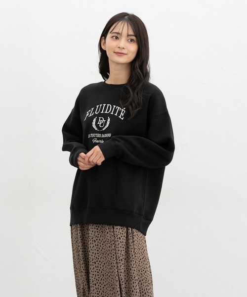 Honeys（ハニーズ）の「【ハニぽか】裏起毛ゆるカレッジ刺繍（スウェット・レディース・ブラウン/ネイビー/オートミール/ピンク/ブラック・LL/L/S/M）」の8枚目の写真