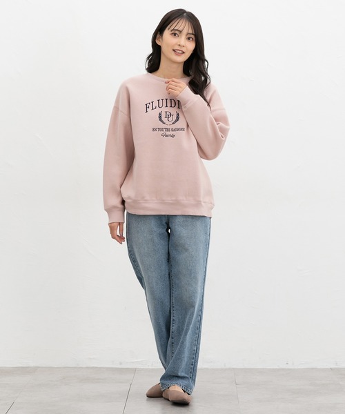 Honeys（ハニーズ）の「【ハニぽか】裏起毛ゆるカレッジ刺繍（スウェット・レディース・ブラウン/ネイビー/オートミール/ピンク/ブラック・LL/L/S/M）」の11枚目の写真