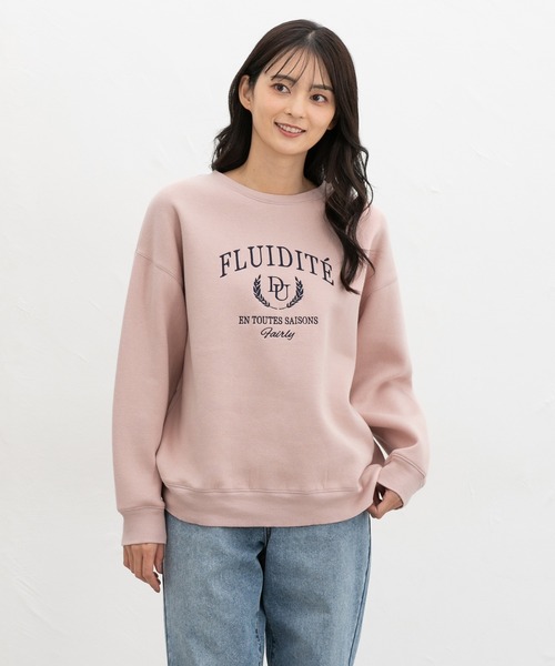 Honeys（ハニーズ）の「【ハニぽか】裏起毛ゆるカレッジ刺繍（スウェット・レディース・ブラウン/ネイビー/オートミール/ピンク/ブラック・LL/L/S/M）」の12枚目の写真