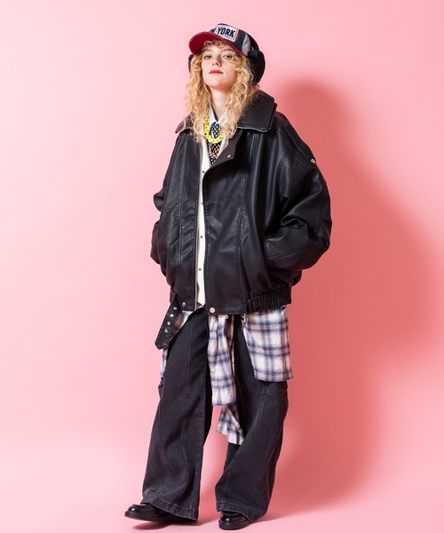 a.p.o.v.(エーピーオービー)の「a.p.o.v. ジップ着脱チェック柄ネルシャツレイヤードスーパーワイドデニムパンツ(デニムパンツ・メンズ・ブラック・ONESIZE)」の6枚目の写真