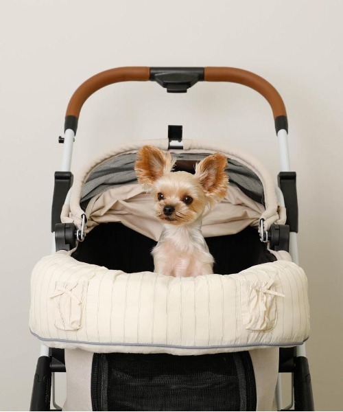 ストライプ柄リボンポケットあごのせクッションカバー【クッション＋