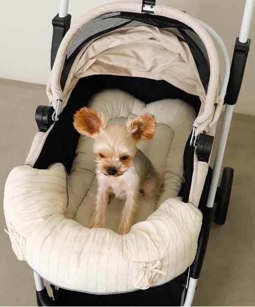 ストライプ柄リボンポケットあごのせクッションカバー【クッション＋