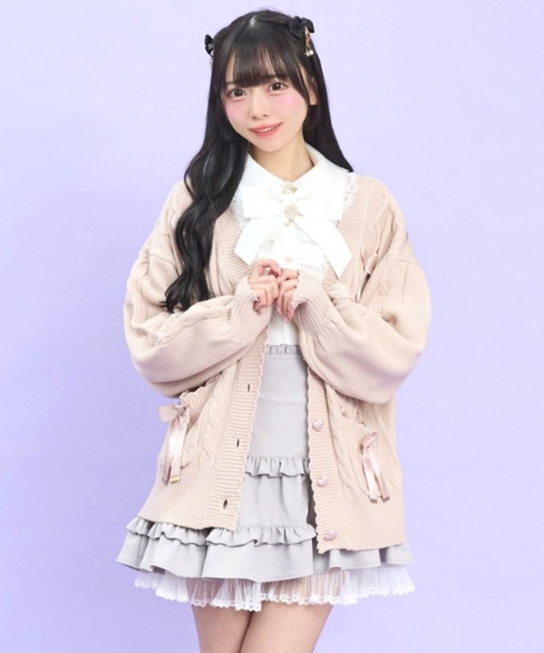 Secret Honey（シークレットハニー）の「ポケット付レースアップカーディガン（ニット/セーター・レディース・ワインレッド/オフホワイト/ブラック/ピンク・FREE）」の3枚目の写真