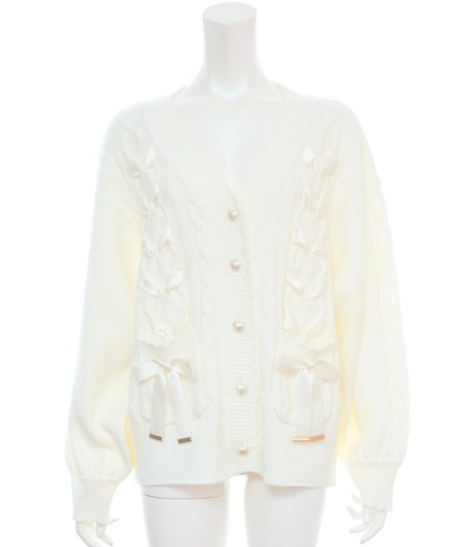 Secret Honey（シークレットハニー）の「ポケット付レースアップカーディガン（ニット/セーター・レディース・ワインレッド/オフホワイト/ブラック・FREE）」の11枚目の写真