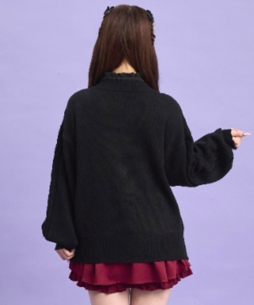 Secret Honey（シークレットハニー）の「ポケット付レースアップカーディガン（ニット/セーター・レディース・ワインレッド/オフホワイト/ブラック・FREE）」の10枚目の写真