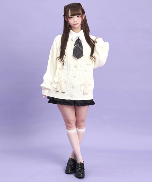 Secret Honey（シークレットハニー）の「ポケット付レースアップカーディガン（ニット/セーター・レディース・ワインレッド/オフホワイト/ブラック・FREE）」の4枚目の写真