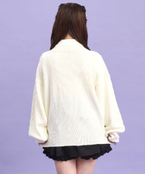 Secret Honey（シークレットハニー）の「ポケット付レースアップカーディガン（ニット/セーター・レディース・ワインレッド/オフホワイト/ブラック・FREE）」の5枚目の写真