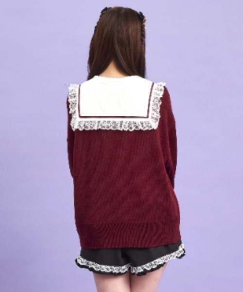 Secret Honey（シークレットハニー）の「ポケット付レースアップカーディガン（ニット/セーター・レディース・ワインレッド/オフホワイト/ブラック・FREE）」の8枚目の写真