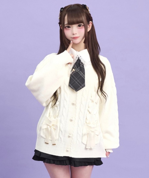 Secret Honey（シークレットハニー）の「ポケット付レースアップカーディガン（ニット/セーター・レディース・ワインレッド/オフホワイト/ブラック・FREE）」の17枚目の写真