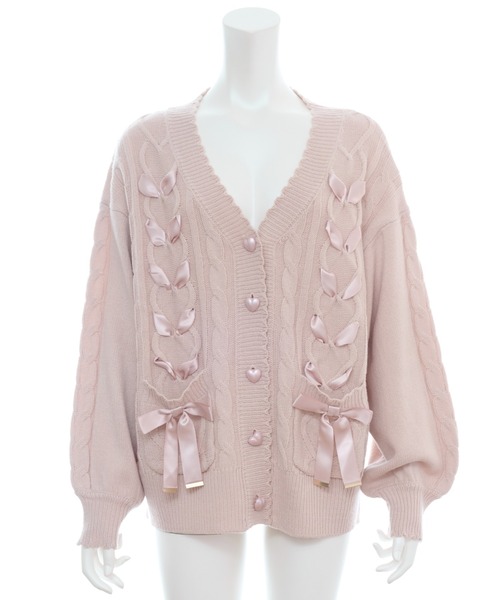 Secret Honey（シークレットハニー）の「ポケット付レースアップカーディガン（ニット/セーター・レディース・ワインレッド/オフホワイト/ブラック/ピンク・FREE）」の18枚目の写真