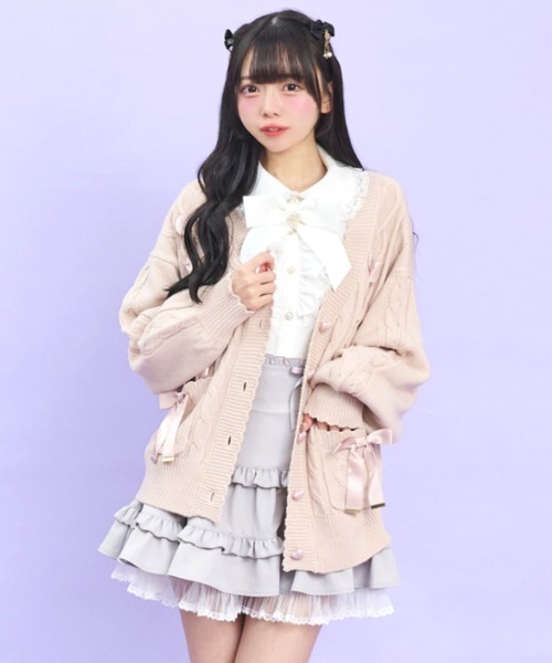 Secret Honey（シークレットハニー）の「ポケット付レースアップカーディガン（ニット/セーター・レディース・ワインレッド/オフホワイト/ブラック/ピンク・FREE）」の15枚目の写真