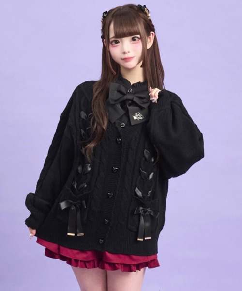 Secret Honey（シークレットハニー）の「ポケット付レースアップカーディガン（ニット/セーター・レディース・ワインレッド/オフホワイト/ブラック/ピンク・FREE）」の17枚目の写真