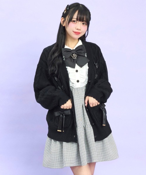 Secret Honey（シークレットハニー）の「ポケット付レースアップカーディガン（ニット/セーター・レディース・ワインレッド/オフホワイト/ブラック/ピンク・FREE）」の16枚目の写真