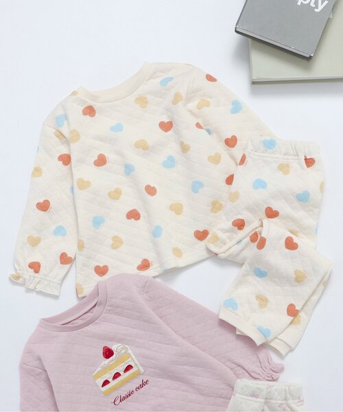 apres les cours(アプレレクール)の「ハート&ケーキモチーフキルトパジャマ(ルームウェア/パジャマ・キッズ・ピンク/オフホワイト・80/90/100/110/120/130)」の1枚目の写真
