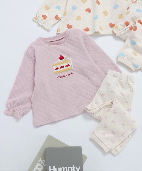apres les cours(アプレレクール)の「ハート&ケーキモチーフキルトパジャマ(ルームウェア/パジャマ・キッズ・ピンク/オフホワイト・80/90/100/110/120/130)」の2枚目の写真