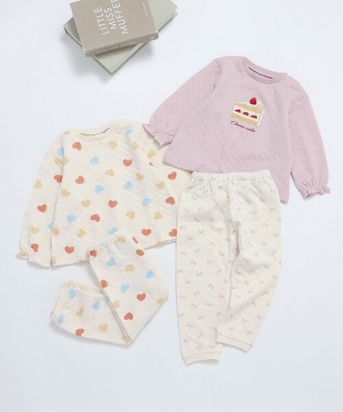 apres les cours(アプレレクール)の「ハート&ケーキモチーフキルトパジャマ(ルームウェア/パジャマ・キッズ・ピンク/オフホワイト・80/90/100/110/120/130)」の3枚目の写真