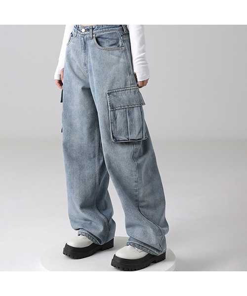 Snow Cargo Denim Pants Milk LIGHT BLUE