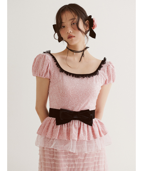 GANISONG（ガニソン）の「ブライダルツインクルペプラムドレス_ピンク（ワンピース・レディース・その他・SMALL/MEDIUM）」の2枚目の写真